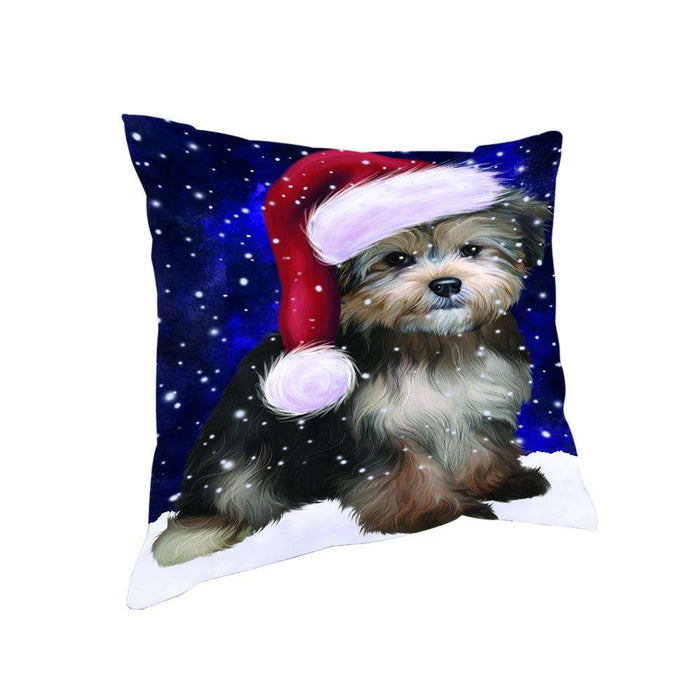 Let it Snow Christmas Holiday Yorkipoo Dog Wearing Santa Hat Pillow PIL73992