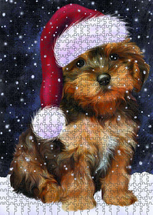 Let it Snow Christmas Holiday Yorkipoo Dog Wearing Santa Hat Puzzle with Photo Tin PUZL84508