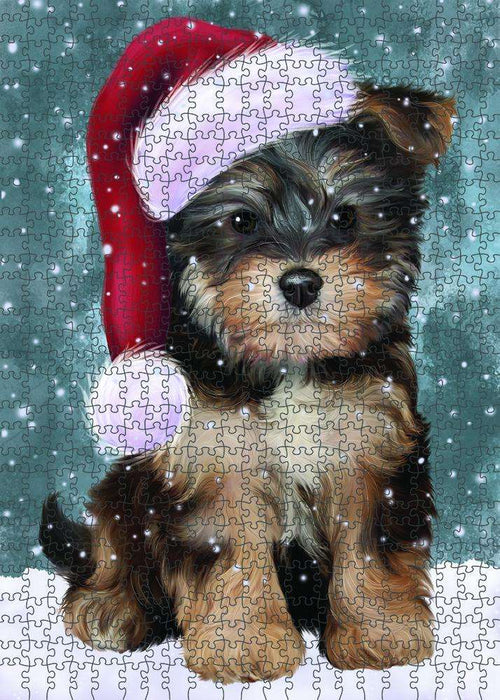 Let it Snow Christmas Holiday Yorkipoo Dog Wearing Santa Hat Puzzle with Photo Tin PUZL84512