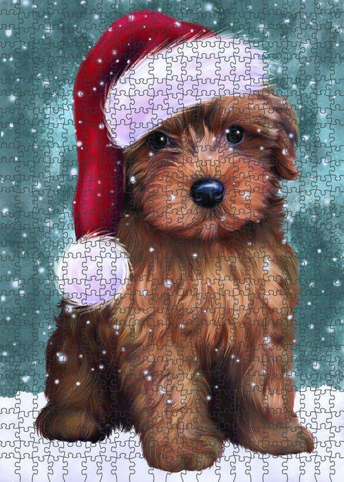 Let it Snow Christmas Holiday Yorkipoo Dog Wearing Santa Hat Puzzle with Photo Tin PUZL84516