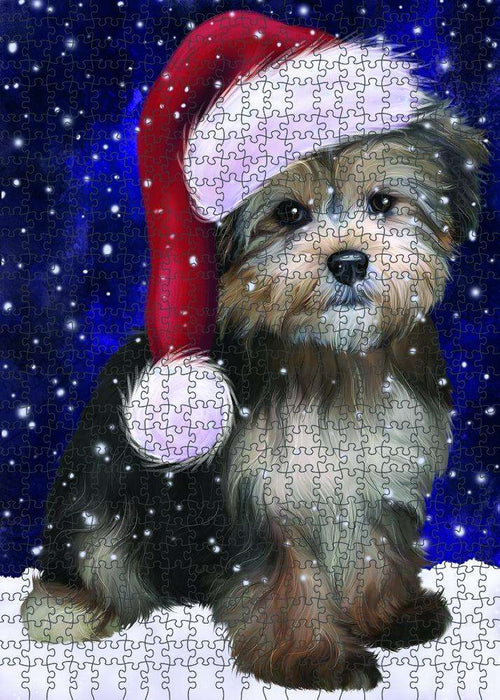 Let it Snow Christmas Holiday Yorkipoo Dog Wearing Santa Hat Puzzle with Photo Tin PUZL84524