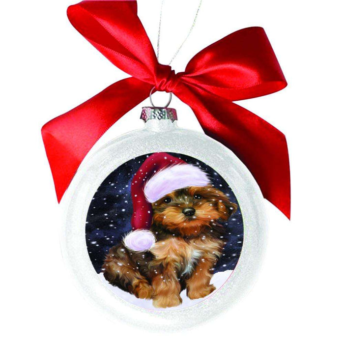Let it Snow Christmas Holiday Yorkipoo Dog White Round Ball Christmas Ornament WBSOR48979