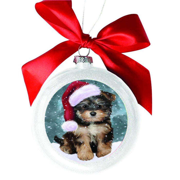 Let it Snow Christmas Holiday Yorkipoo Dog White Round Ball Christmas Ornament WBSOR48980
