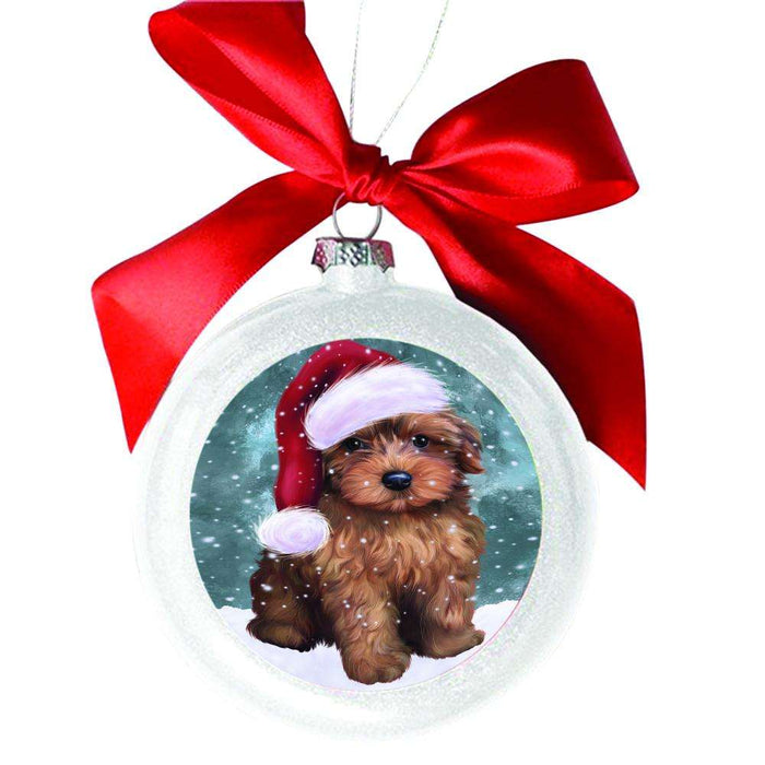 Let it Snow Christmas Holiday Yorkipoo Dog White Round Ball Christmas Ornament WBSOR48981