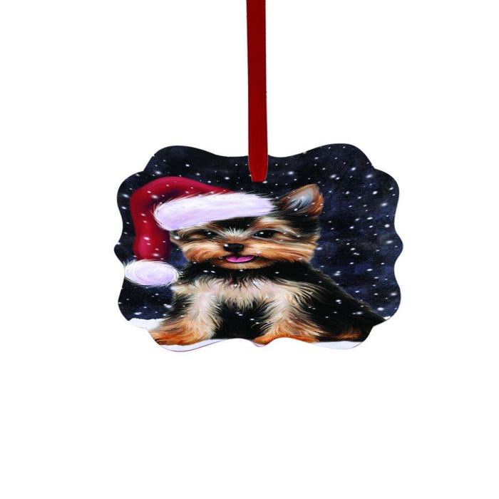 Let it Snow Christmas Holiday Yorkshire Terrier Dog Double-Sided Photo Benelux Christmas Ornament LOR48779