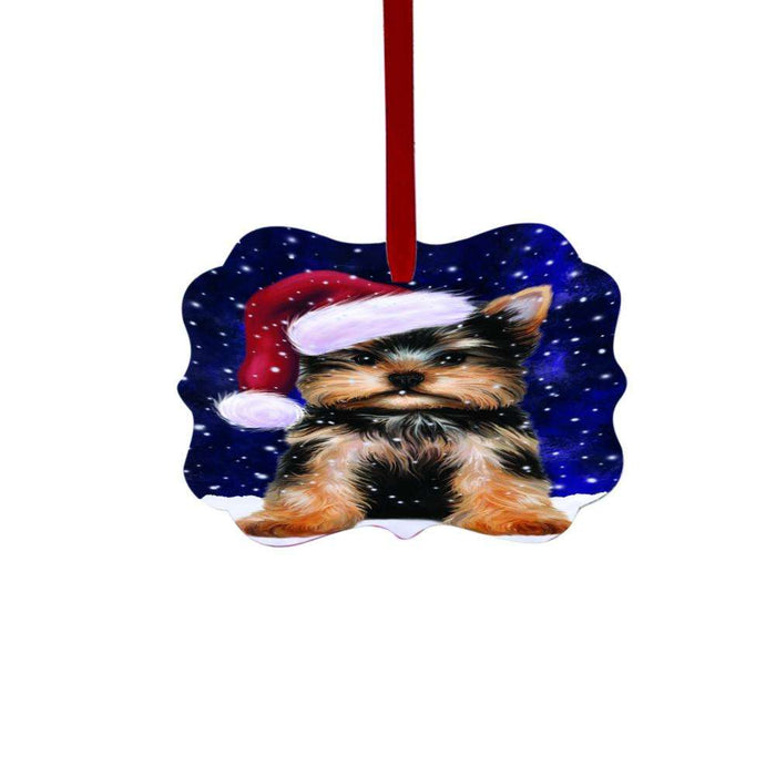 Let it Snow Christmas Holiday Yorkshire Terrier Dog Double-Sided Photo Benelux Christmas Ornament LOR48780