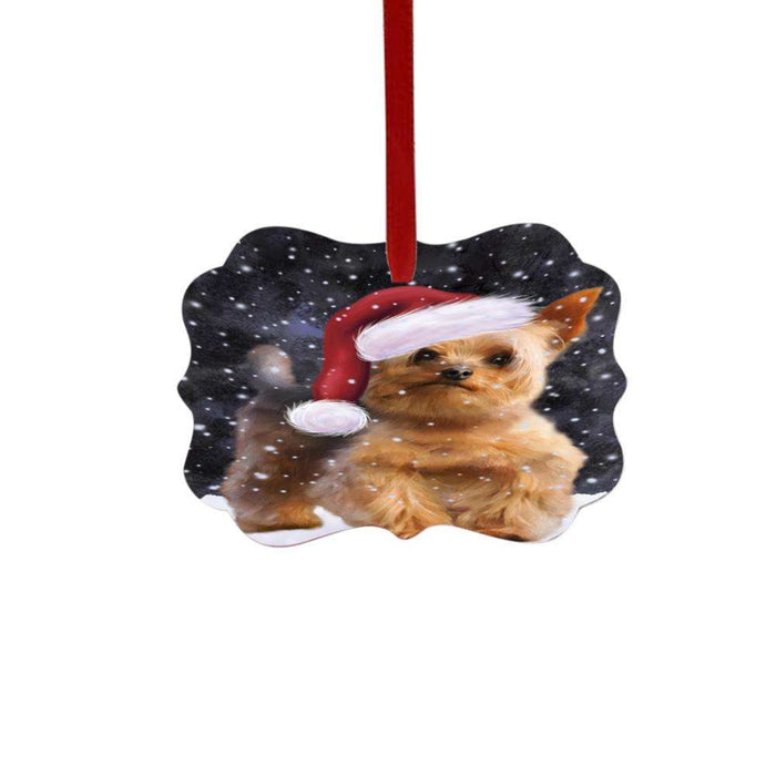 Let it Snow Christmas Holiday Yorkshire Terrier Dog Double-Sided Photo Benelux Christmas Ornament LOR48783