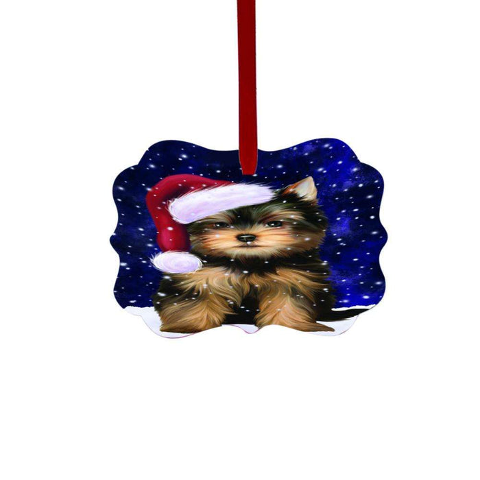 Let it Snow Christmas Holiday Yorkshire Terrier Dog Double-Sided Photo Benelux Christmas Ornament LOR48785