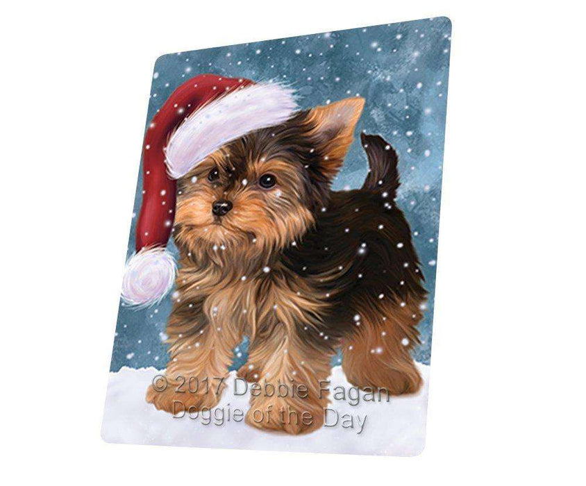 Let it Snow Christmas Holiday Yorkshire Terrier Dog Wearing Santa Hat Art Portrait Print Woven Throw Sherpa Plush Fleece Blanket D047