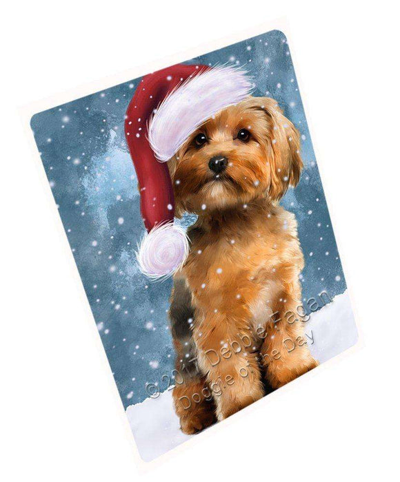 Let it Snow Christmas Holiday Yorkshire Terrier Dog Wearing Santa Hat Art Portrait Print Woven Throw Sherpa Plush Fleece Blanket D087