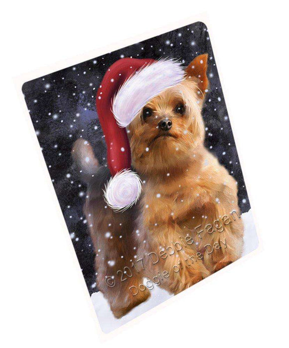 Let it Snow Christmas Holiday Yorkshire Terrier Dog Wearing Santa Hat Art Portrait Print Woven Throw Sherpa Plush Fleece Blanket D088