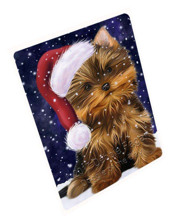 Let it Snow Christmas Holiday Yorkshire Terrier Dog Wearing Santa Hat Art Portrait Print Woven Throw Sherpa Plush Fleece Blanket D089