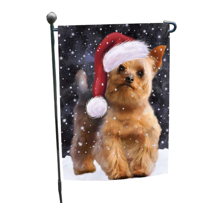 Let it Snow Christmas Holiday Yorkshire Terrier Dog Wearing Santa Hat Garden Flag FLG062