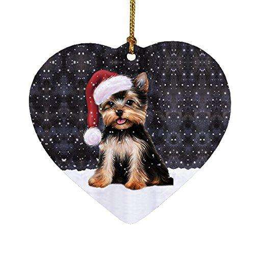Let it Snow Christmas Holiday Yorkshire Terrier Dog Wearing Santa Hat Heart Ornament D253