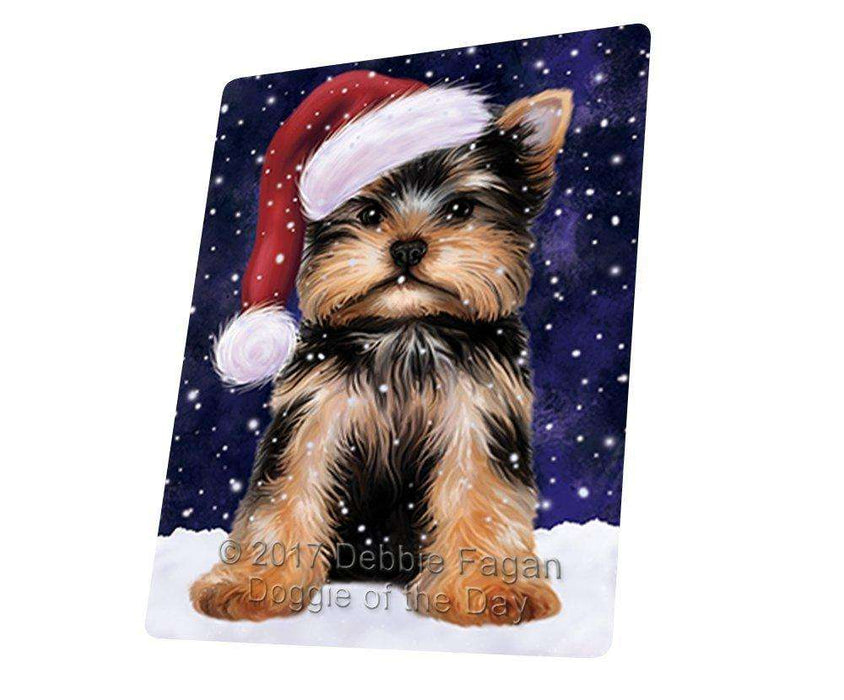 Let it Snow Christmas Holiday Yorkshire Terrier Dog Wearing Santa Hat Tempered Cutting Board
