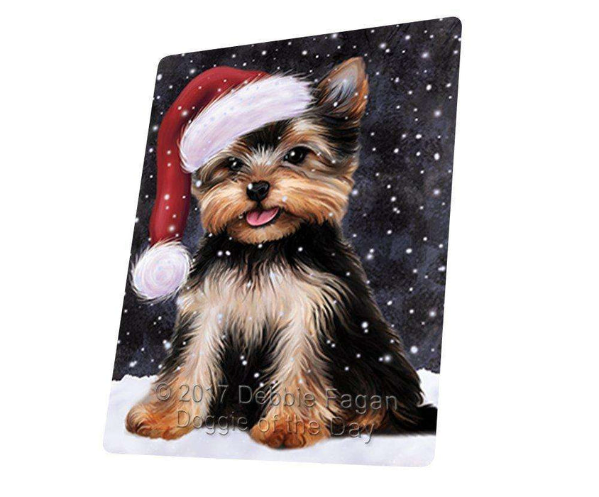 Let it Snow Christmas Holiday Yorkshire Terrier Dog Wearing Santa Hat Tempered Cutting Board