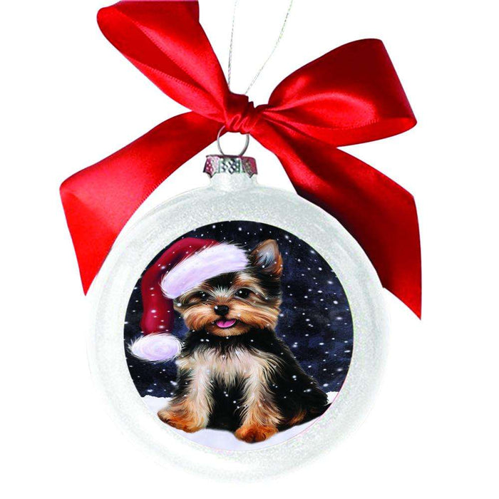 Let it Snow Christmas Holiday Yorkshire Terrier Dog White Round Ball Christmas Ornament WBSOR48779