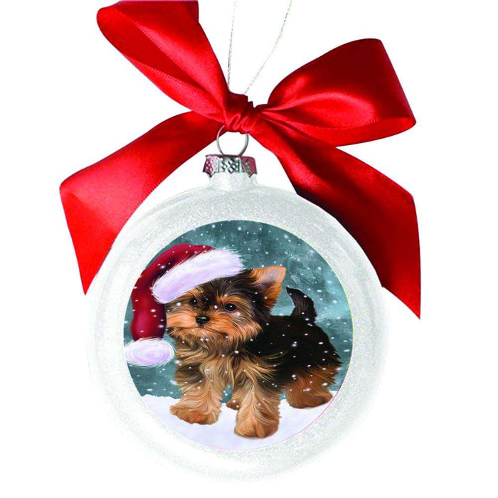 Let it Snow Christmas Holiday Yorkshire Terrier Dog White Round Ball Christmas Ornament WBSOR48781