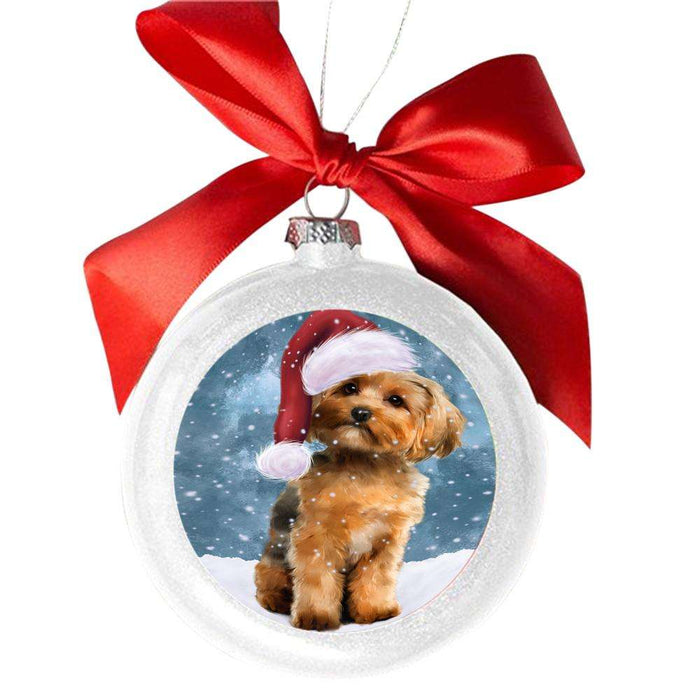 Let it Snow Christmas Holiday Yorkshire Terrier Dog White Round Ball Christmas Ornament WBSOR48782