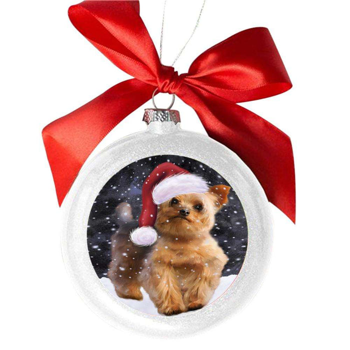 Let it Snow Christmas Holiday Yorkshire Terrier Dog White Round Ball Christmas Ornament WBSOR48783