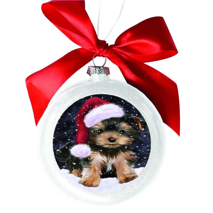 Let it Snow Christmas Holiday Yorkshire Terrier Dog White Round Ball Christmas Ornament WBSOR48784