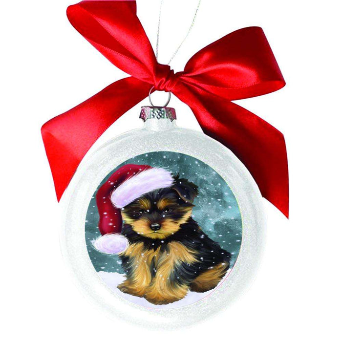 Let it Snow Christmas Holiday Yorkshire Terrier Dog White Round Ball Christmas Ornament WBSOR48786