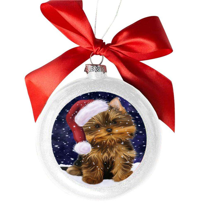 Let it Snow Christmas Holiday Yorkshire Terrier Dog White Round Ball Christmas Ornament WBSOR48787