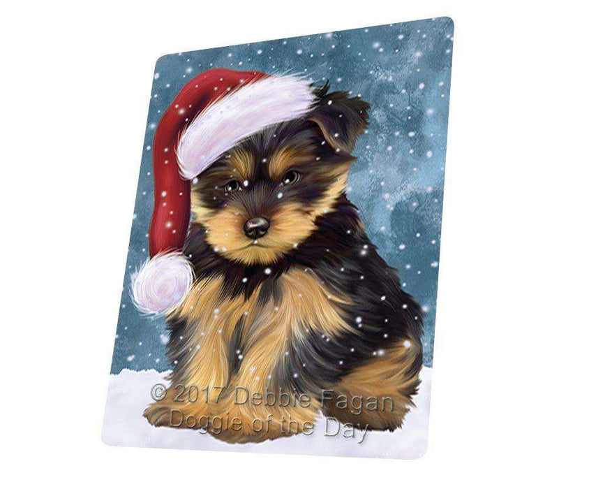 Let it Snow Christmas Holiday Yorkshire Terriers Dog Wearing Santa Hat Art Portrait Print Woven Throw Sherpa Plush Fleece Blanket