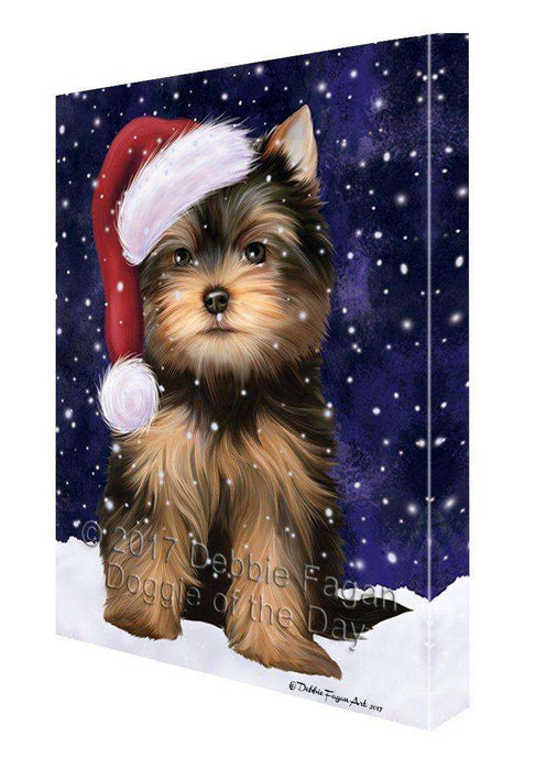 Let it Snow Christmas Holiday Yorkshire Terriers Dog Wearing Santa Hat Canvas Wall Art