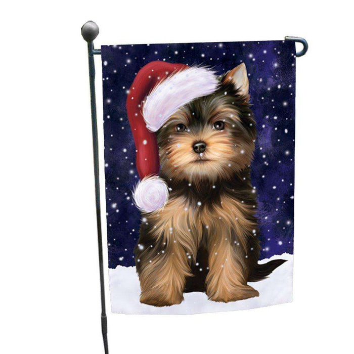 Let it Snow Christmas Holiday Yorkshire Terriers Dog Wearing Santa Hat Garden Flag