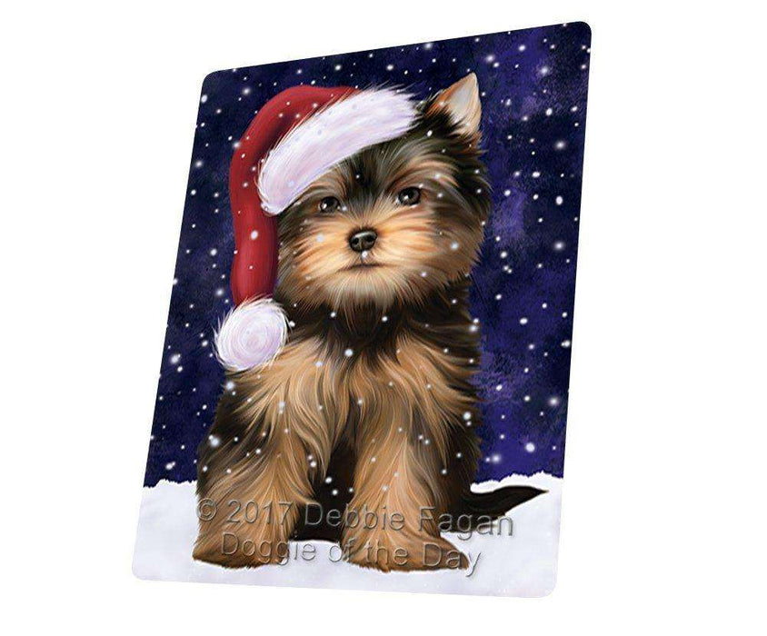 Let It Snow Christmas Holiday Yorkshire Terriers Dog Wearing Santa Hat Magnet Mini (3.5" x 2")