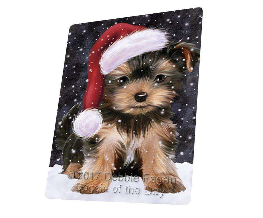Let it Snow Christmas Holiday Yorkshire Terriers Dog Wearing Santa Hat Tempered Cutting Board