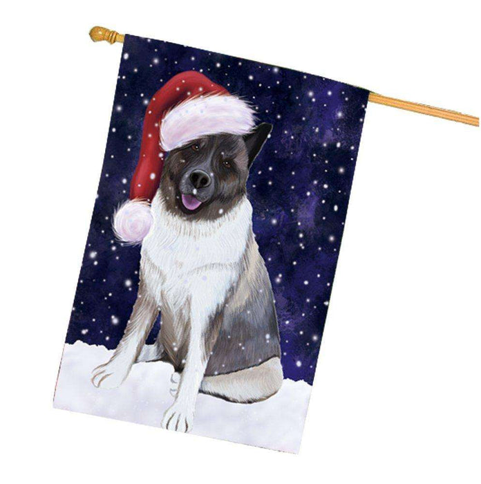 Let it Snow Christmas Holidays Akita Dog Wearing Santa Hat House Flag FLG121