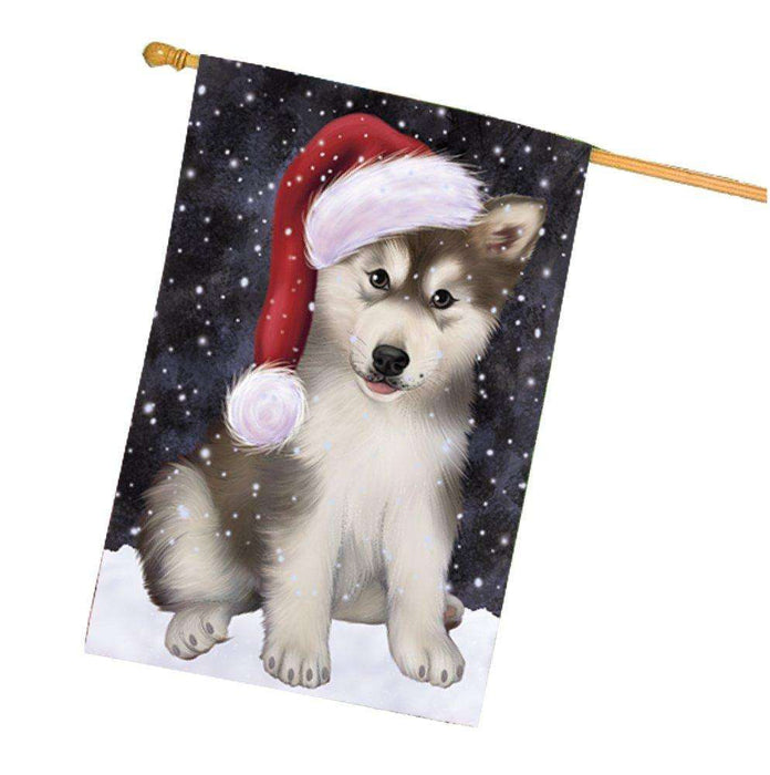 Let it Snow Christmas Holidays Alaskan Malamute Dog Wearing Santa Hat House Flag FLG122