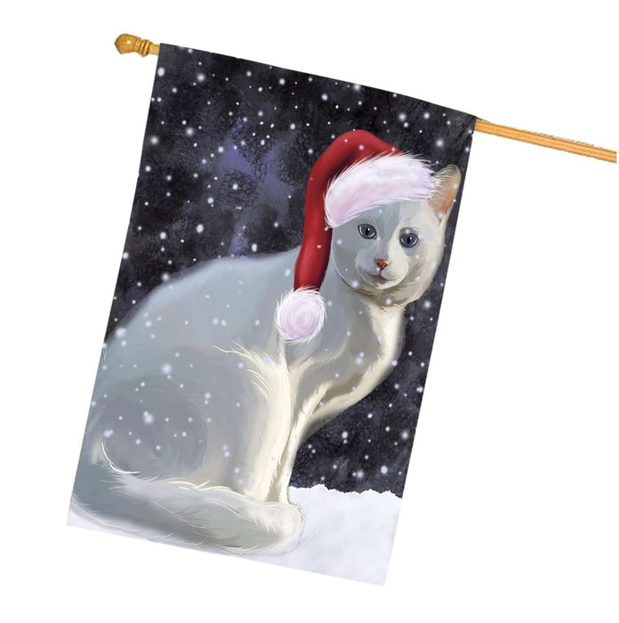 Let it Snow Christmas Holidays Albino Cat Wearing Santa Hat House Flag HFLG084