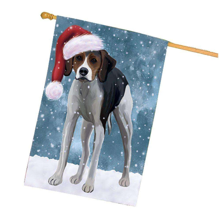 Let it Snow Christmas Holidays American Foxhound Dog Wearing Santa Hat House Flag FLG125