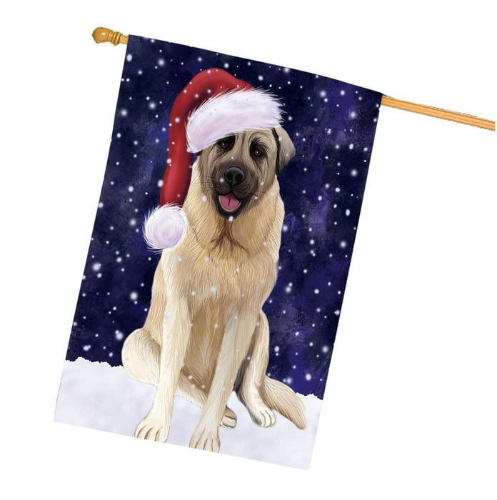Let it Snow Christmas Holidays Anatolian Shepherd Dog Wearing Santa Hat House Flag HFLG011