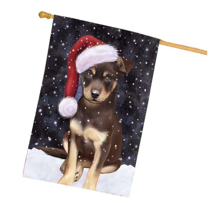 Let it Snow Christmas Holidays Australian Kelpie Dog Wearing Santa Hat House Flag FLG130