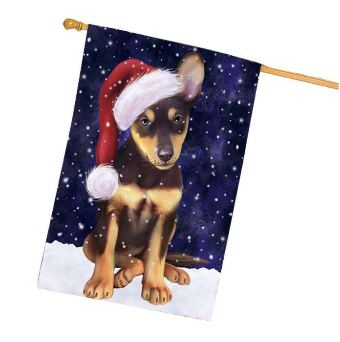 Let it Snow Christmas Holidays Australian Kelpie Dog Wearing Santa Hat House Flag FLG131