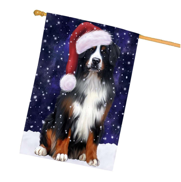 Let it Snow Christmas Holidays Bernese Mountain Dog Wearing Santa Hat House Flag HFLG016