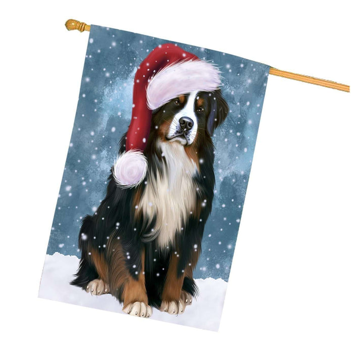 Let it Snow Christmas Holidays Bernese Mountain Dog Wearing Santa Hat House Flag HFLG017