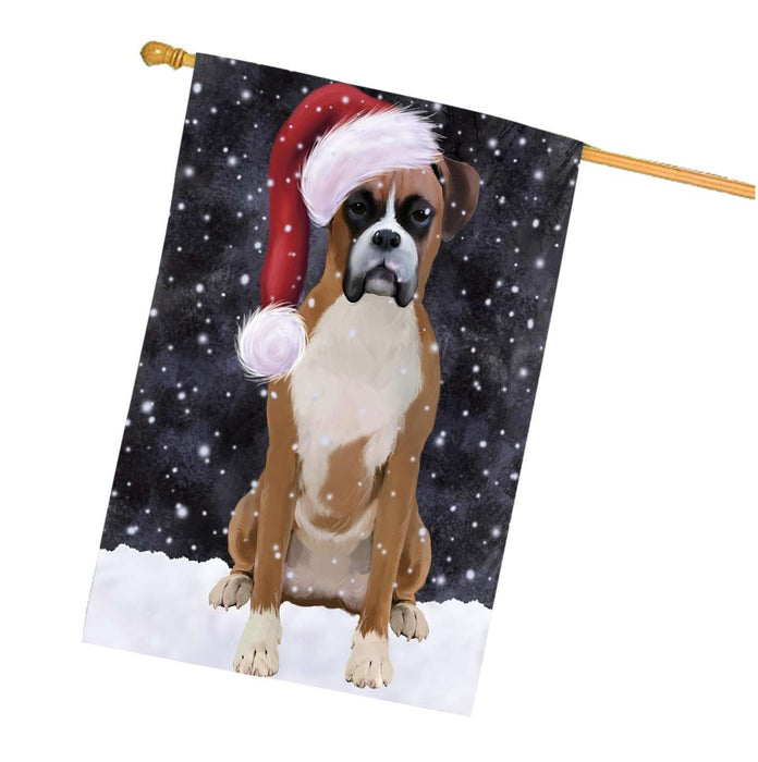 Let it Snow Christmas Holidays Boxer Dog Wearing Santa Hat House Flag HFLG018