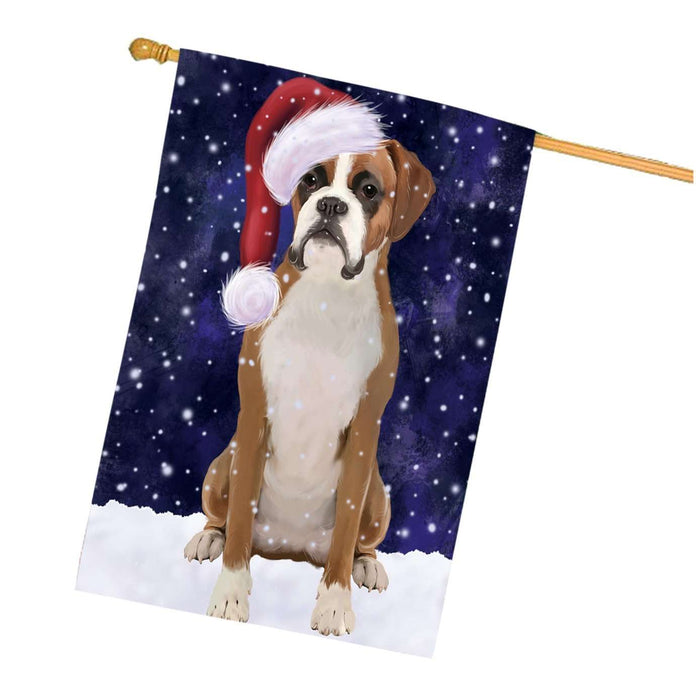 Let it Snow Christmas Holidays Boxer Dog Wearing Santa Hat House Flag HFLG019