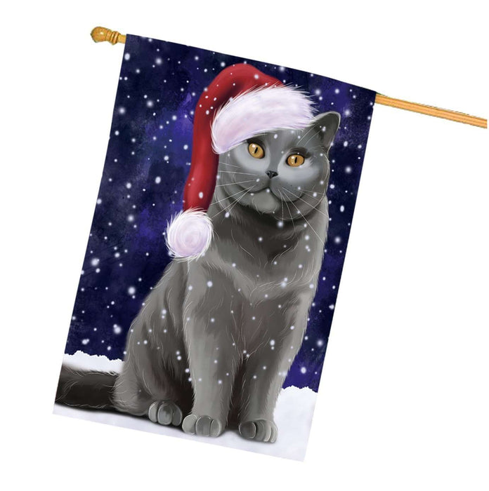 Let it Snow Christmas Holidays British Shorthair Dog Wearing Santa Hat House Flag HFLG020
