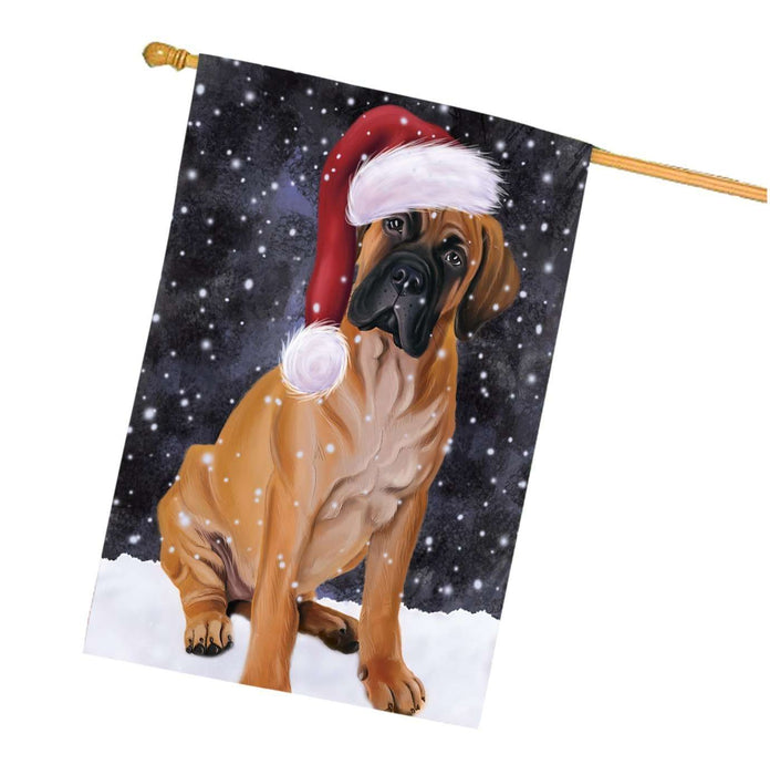 Let it Snow Christmas Holidays Bullmastiff Dog Wearing Santa Hat House Flag HFLG022
