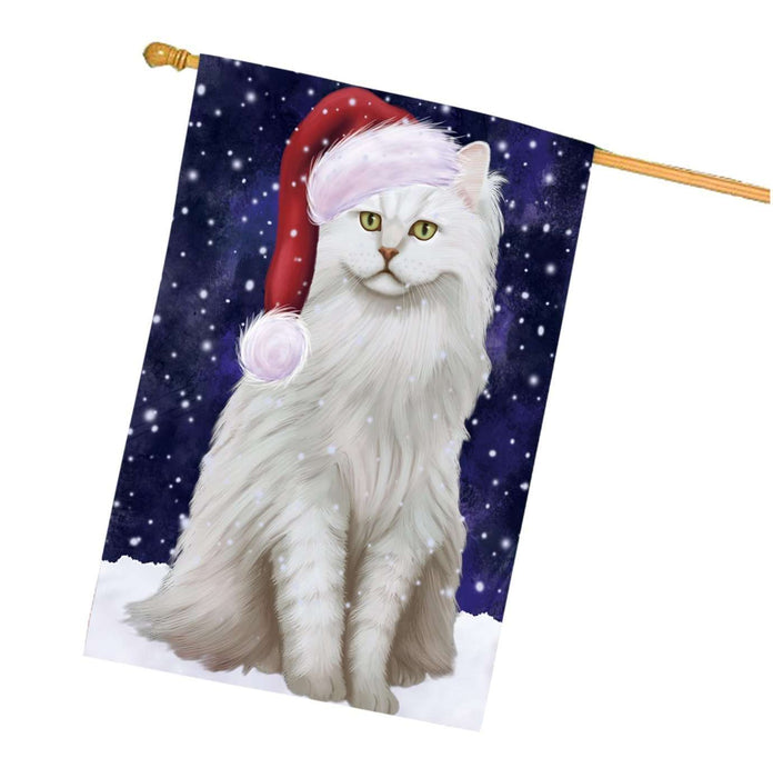 Let it Snow Christmas Holidays Chantilly-Tiffany Cat Wearing Santa Hat House Flag HFLG071