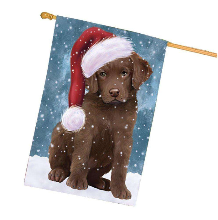 Let it Snow Christmas Holidays Chesapeake Bay Retriever Dog Wearing Santa Hat House Flag FLG138