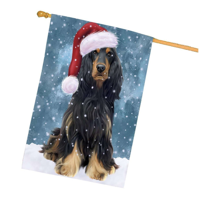 Let it Snow Christmas Holidays Cocker Spaniel Dog Wearing Santa Hat House Flag HFLG023