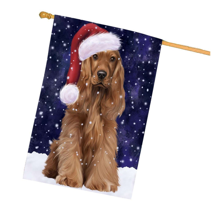 Let it Snow Christmas Holidays Cocker Spaniel Dog Wearing Santa Hat House Flag HFLG024