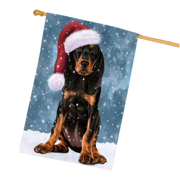 Let it Snow Christmas Holidays Coonhound Dog Wearing Santa Hat House Flag HFLG025